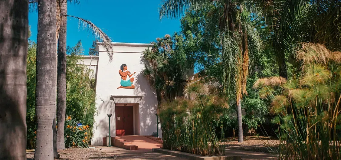 The Egyptian-revival entrance of the Rosicrucian Egyptian Museum